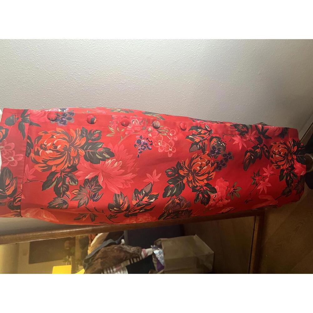 Vibrant Red Floral Midi Skirt with Button Detail - Picture 3 of 5
